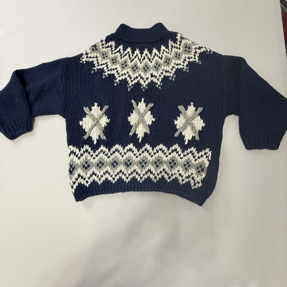 Jamie Scott Hand Knitted Fair Isle Snowflake Sweater Navy Blue Size M